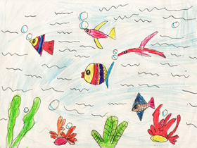 海底的小鱼蜡笔画作品图片