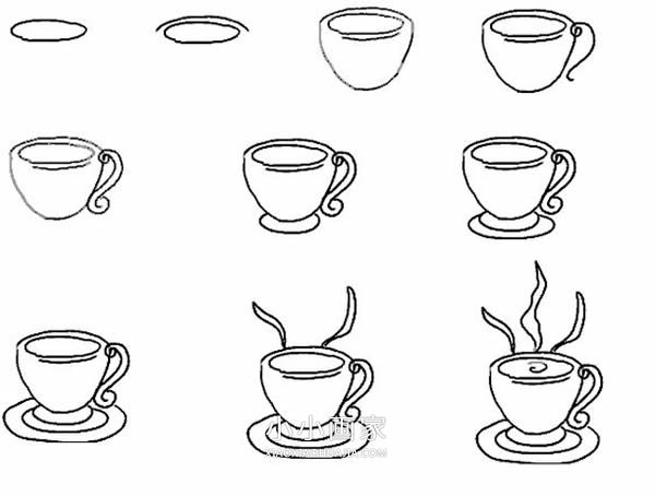 热腾腾的茶的简笔画画法,首先当然要画出茶杯咯!