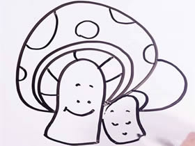 两只卡通蘑菇的简笔画画法图片步骤
