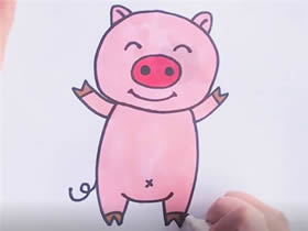 可爱小粉猪简笔画画法图片步骤