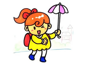 打伞的小女孩简笔画画法图片步骤