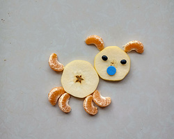家庭小手工贴画制作图片 用橘子和苹果DIY小狗做法
