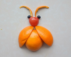 幼儿园贴画作品 教你用橘子和豆子制作瓢虫