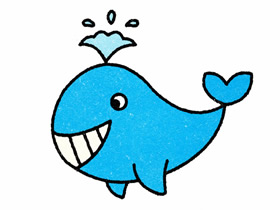咧嘴笑的彩色鲸鱼简笔画画法图片步骤