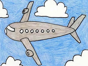 蓝天白云间的航空飞机简笔画画法图片步骤