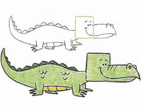 彩色的卡通鳄鱼简笔画画法图片步骤