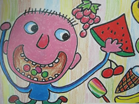 最爱吃的夏季水果蜡笔画作品图片