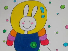 可爱的兔子宇航员蜡笔画作品图片