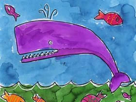 跃出水面的大鲸鱼简笔画画法图片步骤