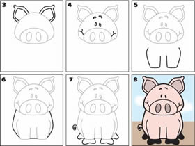 可爱小猪简笔画画法图片步骤