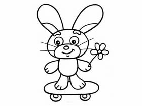 滑滑板的兔子卡通简笔画画法图片步骤