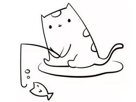 小猫钓鱼简笔画画法图片步骤