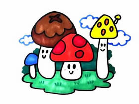 长在森林里的蘑菇简笔画画法图片步骤