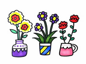 插着花的花瓶简笔画画法图片步骤